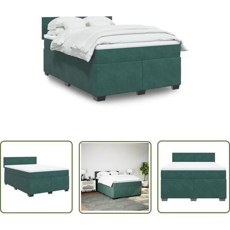 The Living Store Sommier à lattes de lit et matelas Vert foncé 140x190cm Velours - Lit Double - Literie - Matelas À Ressorts Ensachés - Surmatelas - Chambre À Coucher (1/5)