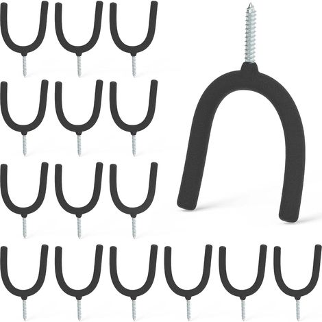 Ganci a U neri con fissaggio a vite, set da 16 pezzi, portapale, ganci a U da parete, adatti per giardini pensili. (1/5)