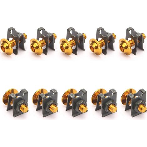Kit 10 vises de carénage moto M6 6mm, écrous et clips de fixation à pointe rapide