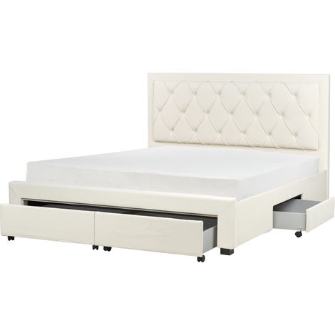 Cama con almacenaje de terciopelo 180 x 200 cm cajones cabecero alto capitoné glamuroso beige claro Lievin