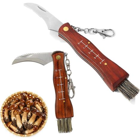Pilzmesser mit Bürste, Klappbar, Holzgriff, Outdoor, Geschenk für Sammler