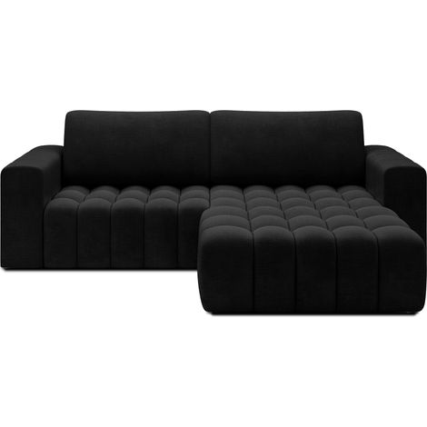 Canapé d’angle velours capitonné BOZEN – Convertible et rangement angle droit-Gris anthracite-angle droit (1/5)