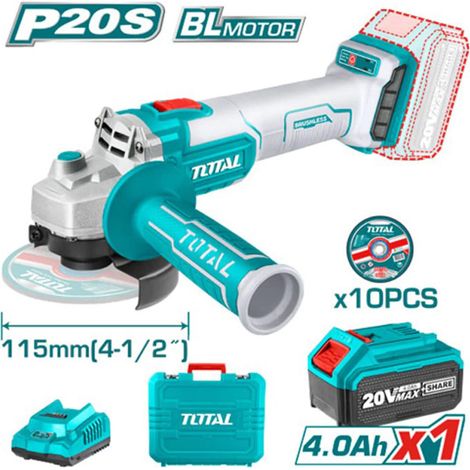 SMERIGLIATRICE ANGOLARE 115mm 20V + BATTERIA 4Ah + 10 DISCHI PER METALLO TOTAL