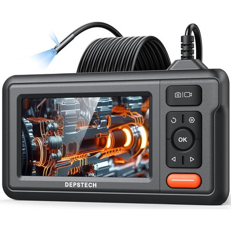 Endoscope à Double Objectif DEPSTECH, caméra endoscopique HD avec lumière, caméra d'inspection à écran IPS de 4,3 Pouces, Serpent pour plomberie Murale de Voiture, CVC