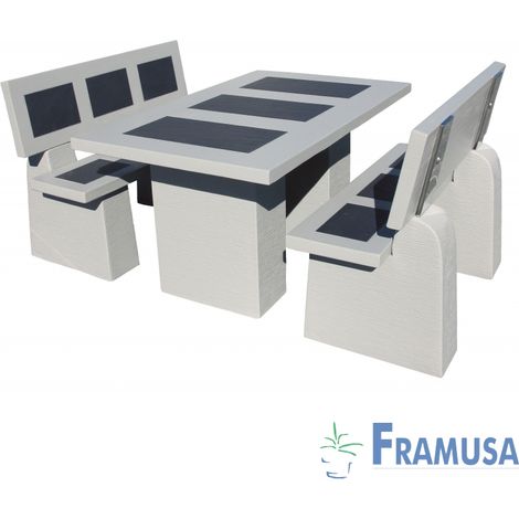 CONJUNTO COMEDOR PIEDRA RECTANGULAR JARDIN MINI STATUS VULCAN BETON
