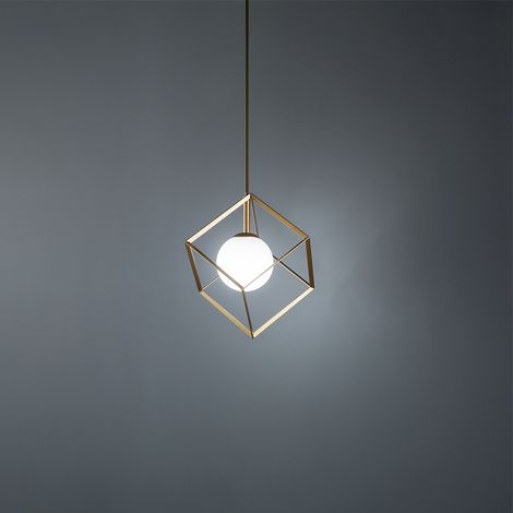 Sospensione in metallo verniciato oro Cube 15 x 15cm 1 luce attacco G9