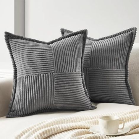 Housse Coussin Canape 40x40 Gris Foncé en Velours Côtelé Extra Doux Rayé Croisé Taie Oreiller Enfant 40x40cm Lot de 2 Décoration Salon Salle de Jeux Tete de Lit Bureau Fauteuil (1/5)