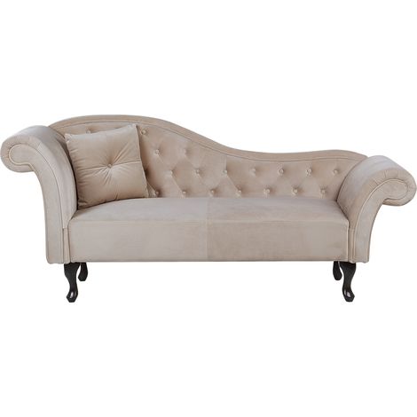 Chaise longue tapizado en terciopelo beige acolchado capitoné versión izquierda con cojín Lattes (1/5)