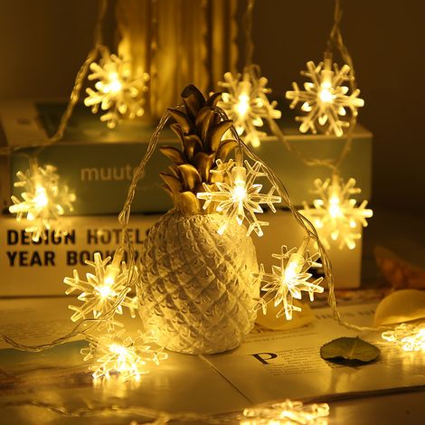 Guirlande lumineuse de flocon de neige, 6M 40 Pcs LED à piles fairy lights, Monochrom à deux modes et décoration brillante foudre pour,Noël Chambre Chambre intérieure et extérieure (blanc chaud) (1/3)