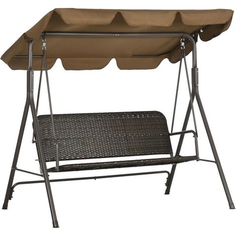 DONDOLO DA GIARDINO 3 POSTI CON TETTUCCIO PARASOLE 167 X 112 X 153 CM MARRONE (1/5)