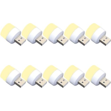 Lot de 10 veilleuses LED, USB, 1W, 5V-1A, 6000K, 110lm, lumière chaude (1/5)
