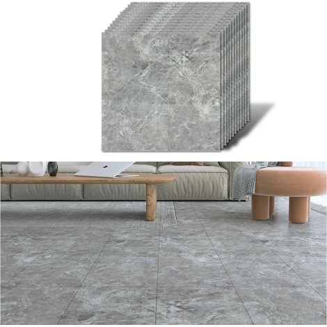 Dalle PVC Adhesive Sol Marbre Gris Carrelage Adhesif Sol Salle de Bain Imperméable Carreaux Adhesif Cuisine Stickers Carrelage Dalles pvc Garage 1.5mm 30 cm × 30 cm 12 Pièces (1/5)