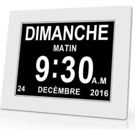 Digitale Kalenderuhr (18 cm) mit Datum und Uhrzeit, Alzheimer-Uhr für Eltern, Medikamentenerinnerung für Großeltern und Kinder – Weiß – 204 x 14 x 324 mm,