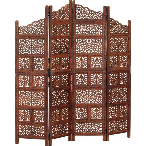 vidaXL Cloison de séparation 4 panneaux Marron 160x165cm Bois manguier (1/5)