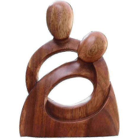 Sculpture en bois artisanale « Mère et Enfant » (symbole d'amour éternel) – Objet de décoration de bureau (1/5)