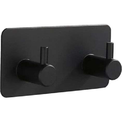 Crochet porte-serviettes - Crochet rectangulaire auto-adhésif 2 en 1 en acier inoxydable noir - Crochet porte-serviettes robuste, sans perçage, pour suspendre les vêtements. (1/5)