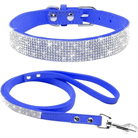 Collier chat et chien en strass brillant mignon et coloré (M, bleu foncé)