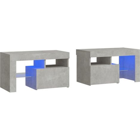 Mesitas de noche con luces LED 2 uds gris hormigón 70x36,5x40cm vidaXL (1/5)