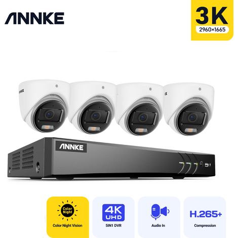 ANNKE Kit Caméras de Vidéosurveillance Tourelle Extérieures Filaires,8CH 3K H.265+DVR et 4 Caméras 5MP,Vision Nocturne Couleur,Accès à Distance,Sans HDD (1/5)