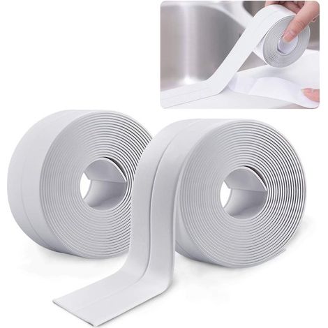 2 rotoli di nastro sigillante per giunti, nastro sigillante autoadesivo impermeabile, adatto per piastrelle in ceramica, cucine, bagni, sedili del WC, profili angolari e PVC (bianco)