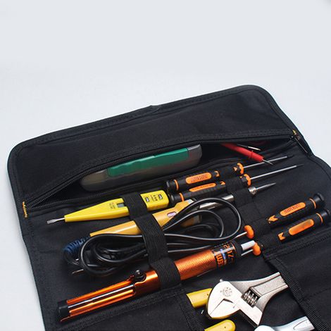 Werkzeugaufbewahrungstasche mit Rollen, großes Fassungsvermögen, strapazierfähiges Polyester, mehrere Fächer mit Reißverschluss, bequem zum Tragen und Organisieren. (1/5)