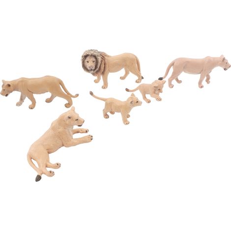 Famille de lions réalistes, 6 figurines miniatures d'animaux sauvages, statues décoratives pour projet scolaire, ensemble de lions pour collection et décoration. (1/5)