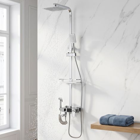 Colonne de douche thermostatique - Ensemble de douche - robinet Mitigeur - Inox - Hauteur réglable - Argent (1/5)