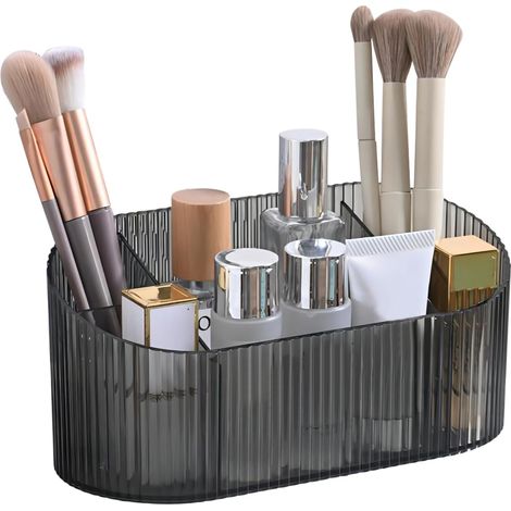 Organisateur maquillage acrylique 5 compartiments, pot à pinceaux pour coiffeuse, salle de bain ou chambre. (1/5)