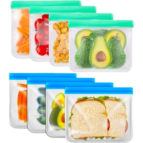8 Silikon-Gefrierbeutel, Sandwichbeutel, wiederverwendbare Aufbewahrungsbeutel für Lebensmittel, PEVA-Gemüseäcke, Milchbeutel, Snackbeutel, Fleischbeutel. (1/3)
