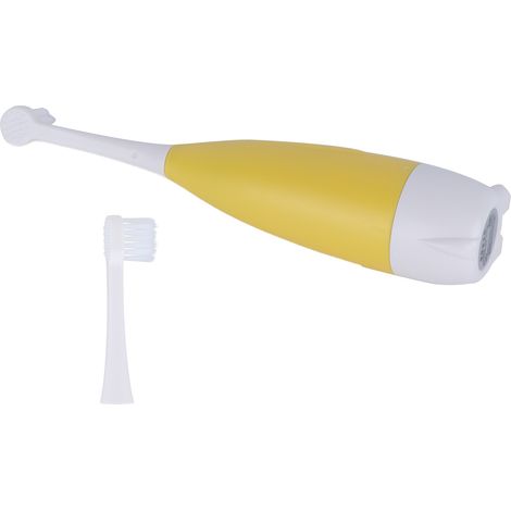 Brosse à dents électrique enfant 0.3W, tête remplaçable, poils souples, alimentée par batterie, couleur jaune, lot de 1, hygiène dentaire douce. (1/5)