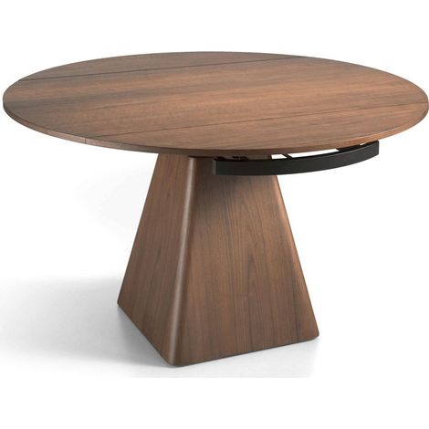 Table de diner ronde bois extensible ouverture tournante automatique base carrée forme pyramidale - Noyer, noir (1/5)