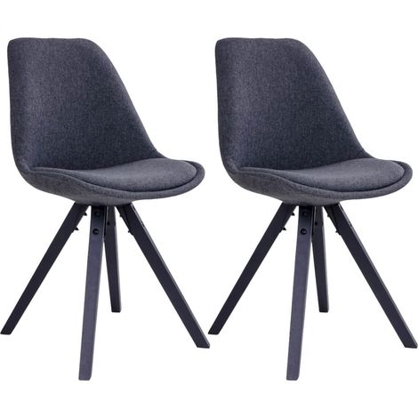 NIBBEN - Lot de 2 Chaises Tissu Gris Foncé et Piétement Hévéa Noir (1/5)