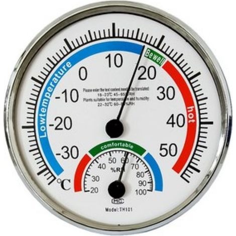 Thermomètre et hygromètre à aiguille pour usage domestique, affichage des températures sèches et humides (Fahrenheit/Celsius). (1/5)