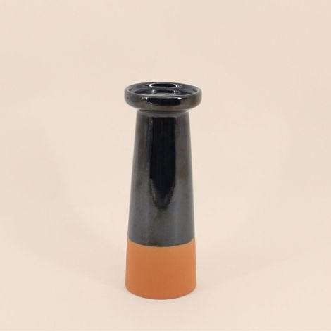 Bougeoir conique en grès noir et terracotta 25,7cm (1/5)