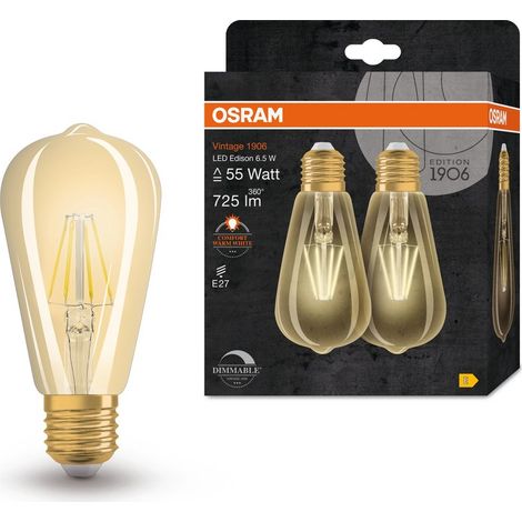 Paquete de 2 bombillas LED, filamento decorativo, Edison E27, 55W, blanco cálido, OSRAM OSRAM (1/4)
