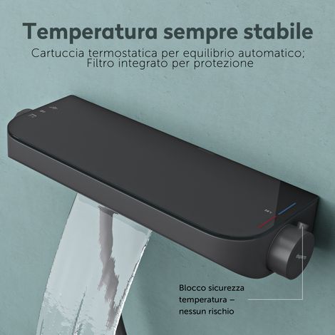 doporro Sistema Doccia Termostatico con Doccetta a Mano Soffione Grigio per Bagno con Barra Scorrevole Regolabile da 60 cm Duschsystem9 (1/5)