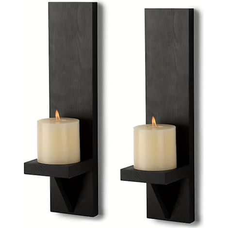 BelleRise - Lot de 2 bougeoirs muraux décoratifs en bois, style champêtre, pour salon (noir). (1/5)