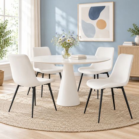 Sillas de comedor 4 piezas en PU blanco y metal negro, respaldo alto DESVIAE (1/5)