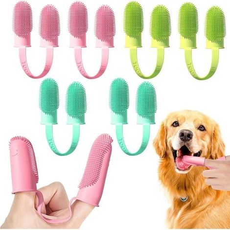 Brosse à Dents pour Chien et Chat,6Pcs Brosse a Dent Deux Doigt, Brosse a Dents Silicone Réutilisable,Dents Faciles à Nettoyer (1/4)