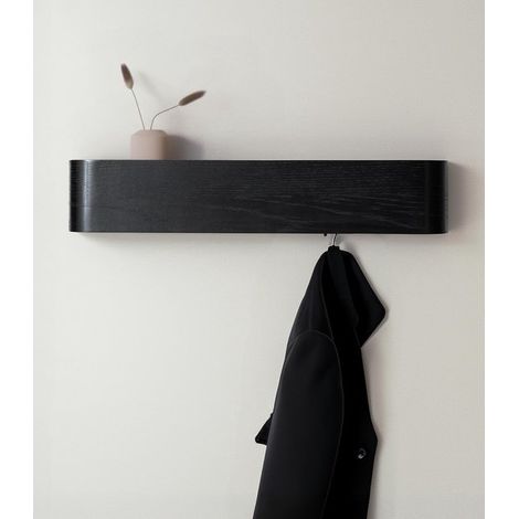 Wandgarderobe mit Schlüsselanhänger, Holzablage und Haken, 52,7 x 10,1 x 7,2 cm, für Flur, Schlafzimmer, Küche – schwarz (1/5)