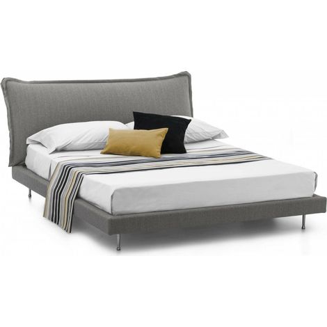 Dmora - Doppelbett Dabbat, Festbett mit Polsterung und Kopfteil aus Stoff, 100% Made in Italy, Frontöffnung, passend für Matratze Cm 160x190, Grau