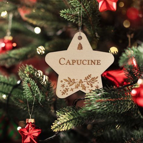 Étoile de Noël en bois personnalisable – Décoration sapin avec prénom – Suspension festive à accrocher (1/5)