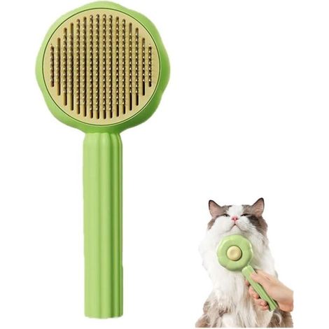 YMYNY Brosse de nettoyage pour poils d'animaux, avec bouton d'épilation, brosse de massage autonettoyante pour chats et chiens, brosses autonettoyantes pour chiens et chats, pour boucles courtes (vert (1/5)