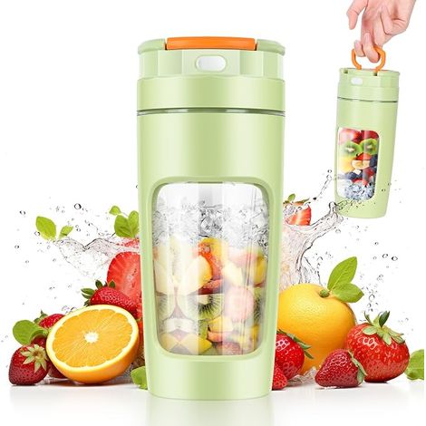 600 ML Blender portable, Mixeur portable pour smoothie, 20000 TR/min Puissant Mixeur Smoothie avec 4 Lames, Mini Mixeur avec Couvercle de Voyage pour Cuisine, Salle de Sport, Bureau (Vert) (1/5)