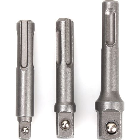 Set mit 3 SDS PLUS Schlagbohrern mit Adapter und Steckschlüsseladapter 1/4", 3/8" und 1/2".