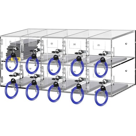 Casier de rangement pour téléphone portable, 10 emplacements, en acrylique transparent, avec serrures et clés, fixation murale, idéal pour bureau, salle de classe ou salle de sport. (1/5)