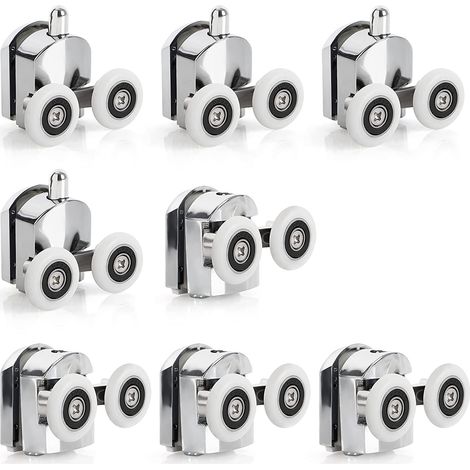 Litreve – Roulettes porte de douche coulissante – 8 roues jumelées en alliage de zinc 23 mm – Installation rapide pour vitres 4-6 mm