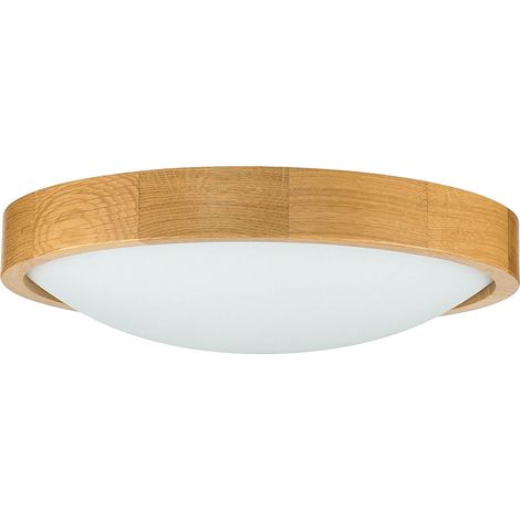 Deckenleuchte rund Ø 37 cm Holz Glas Wohnzimmer Deckenlampe