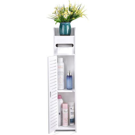 Badezimmerschrank, 80 cm hoch, 17 cm schmal, stabil und wasserdicht, WC-Säule mit Ablagen, kompakter Badezimmerschrank (1/3)