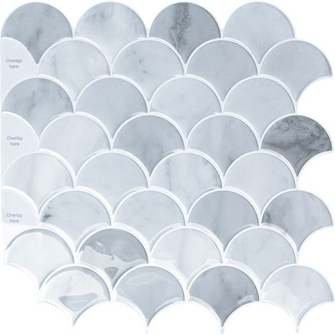 Papier Peint Carrelage Autocollant Modèle de secteur gris 30 x30 cm Style Mosaïque Sticker Mural Film Décoratif Imperméable pour Carreaux de Mur de Salle de Bains et de Cuisine